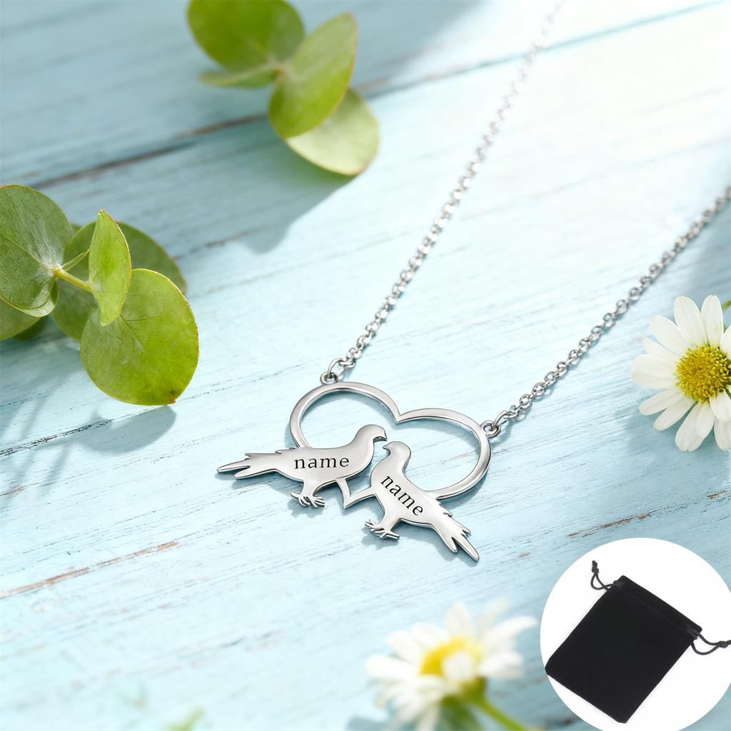 Customized Love Dove Couple Name Necklace Stainless Steel Personalized Romantic Love Bird Necklace Couple Jewelry Gift