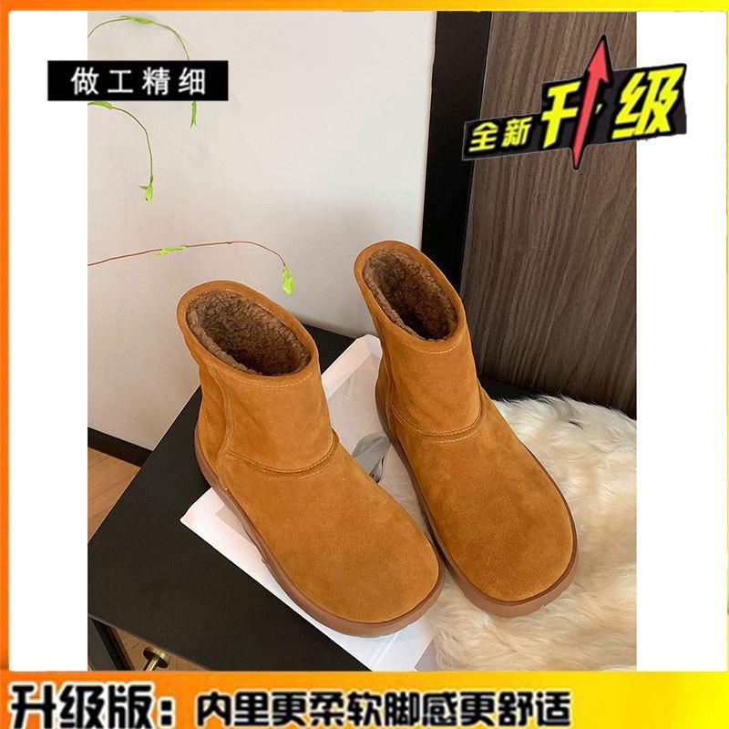 

Женские кожаные зимние сапоги, новые зимние бархатные ботинки из овечьей шерсти и хлопка, средней длины, на толстой подошве, универсальные ботинки Мартина 40