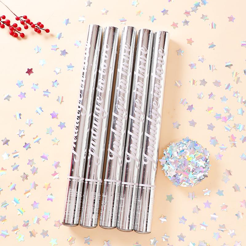 Silver Star Sequin Wedding Salute Tube - Handheld Celebration Spray