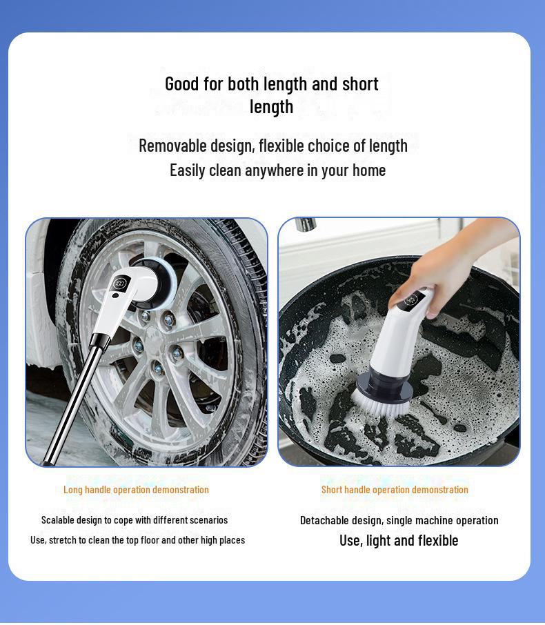 Electric Multi-Function Scrubber with Replaceable, Extendable Heads for Floor Cleaning