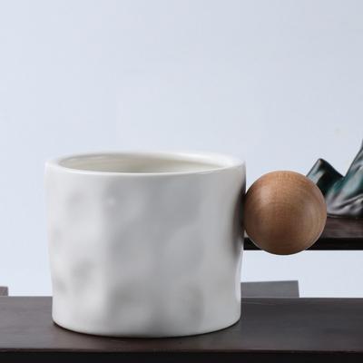 Wooden Ball Handle Ceramic Mug Office Household Personalized Milk Water Cup