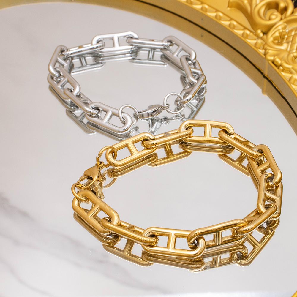 Unisex Chain Bracelet Silver and Gold Color - Simple Stainless Steel Jewelry Link Chain for Men Hypoallergenic Gift