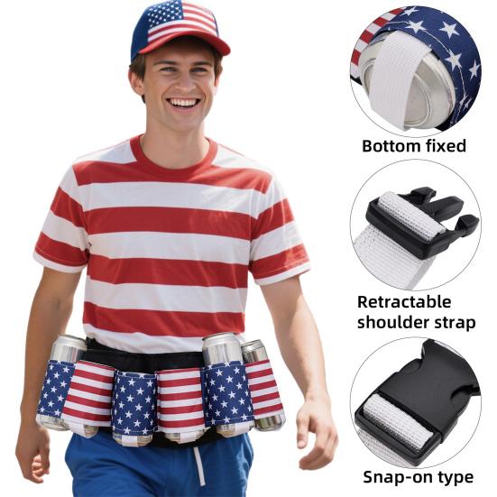 Yousheng 4th of July Patriotic Beverage Beer Belt Unisex Sodar Can Holster Beer Drink Bottle Belt Holder for Memorial Day Independence Day Holiday