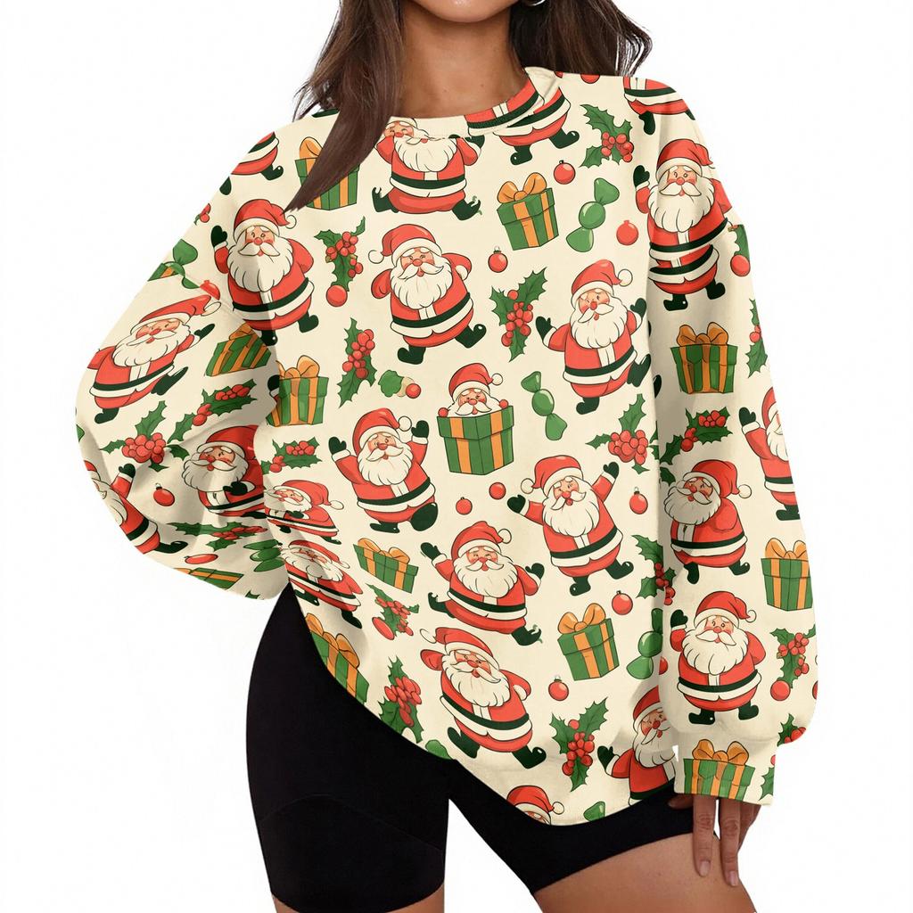 Women's Trendy Christmas Graphic Crewneck Sweatshirt Lightweight Casual Pullover Top for Holiday