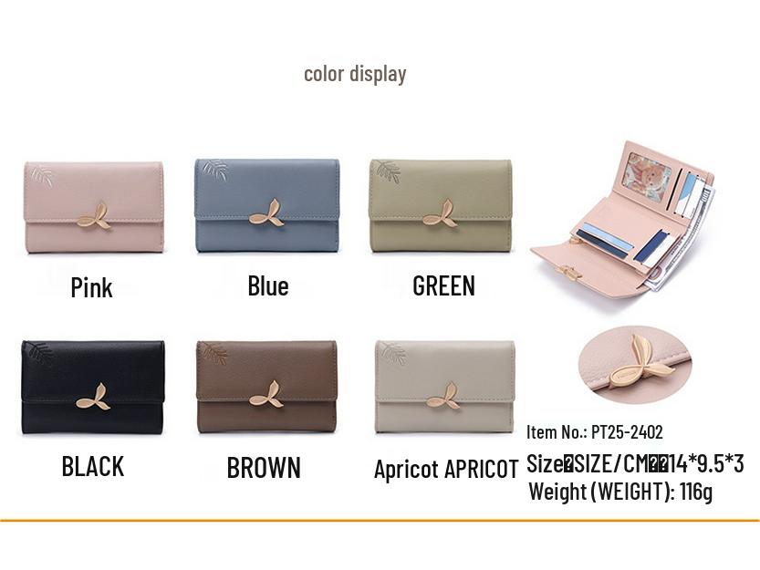 Women's 2025 Medium Wallet: Large Capacity Leaf Embroidery Flower Coin Purse & Card Holder Clutch