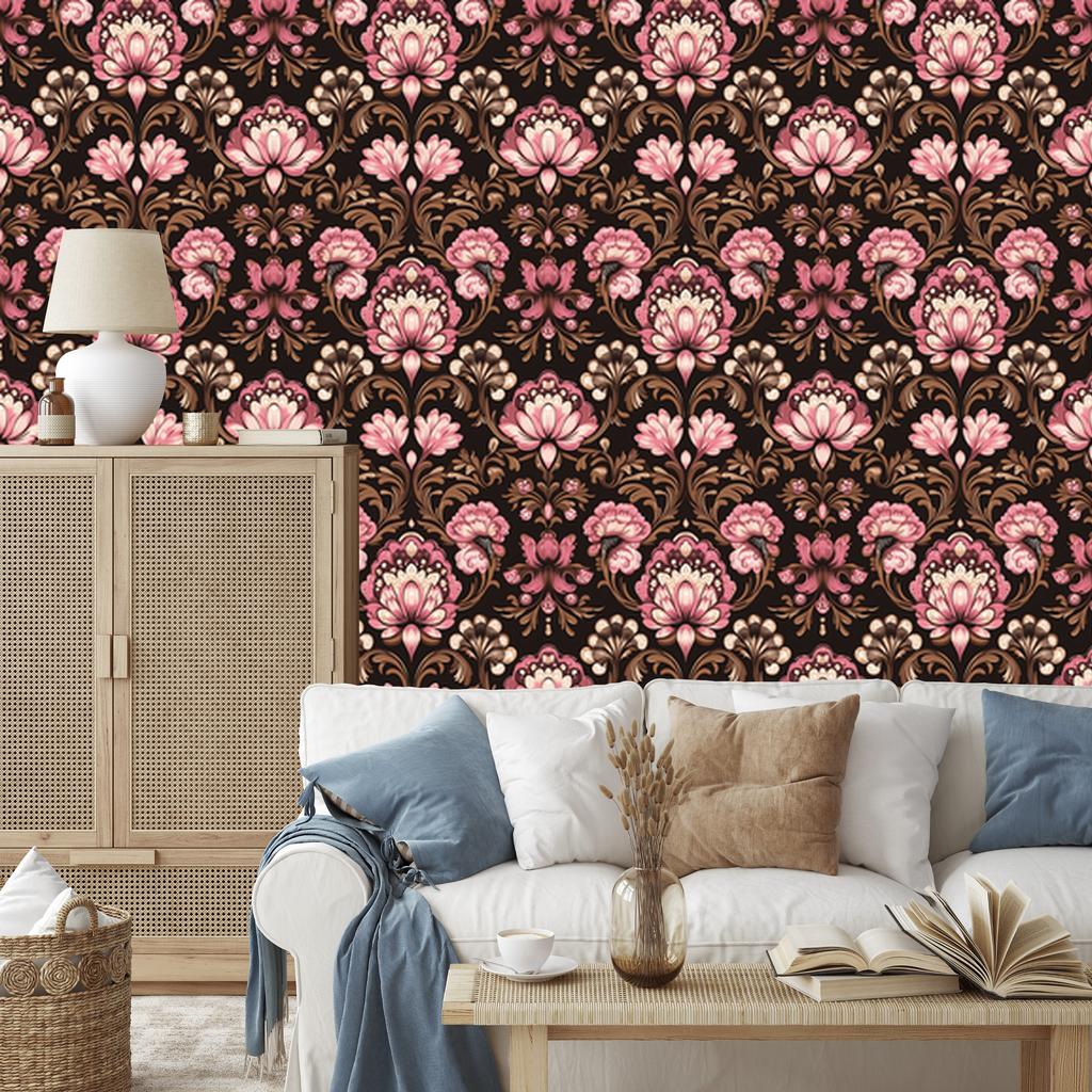 Wallpaper Beautiful Flowers Rust and Red for Living Room and Bedroom 50x1000