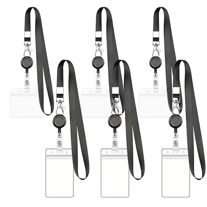 

6PCS PVC Transparent Card Sleeve Waterproof Card Holder with Expandable Hang Rope Vertical Horizontal Work Cards Protections ZYF