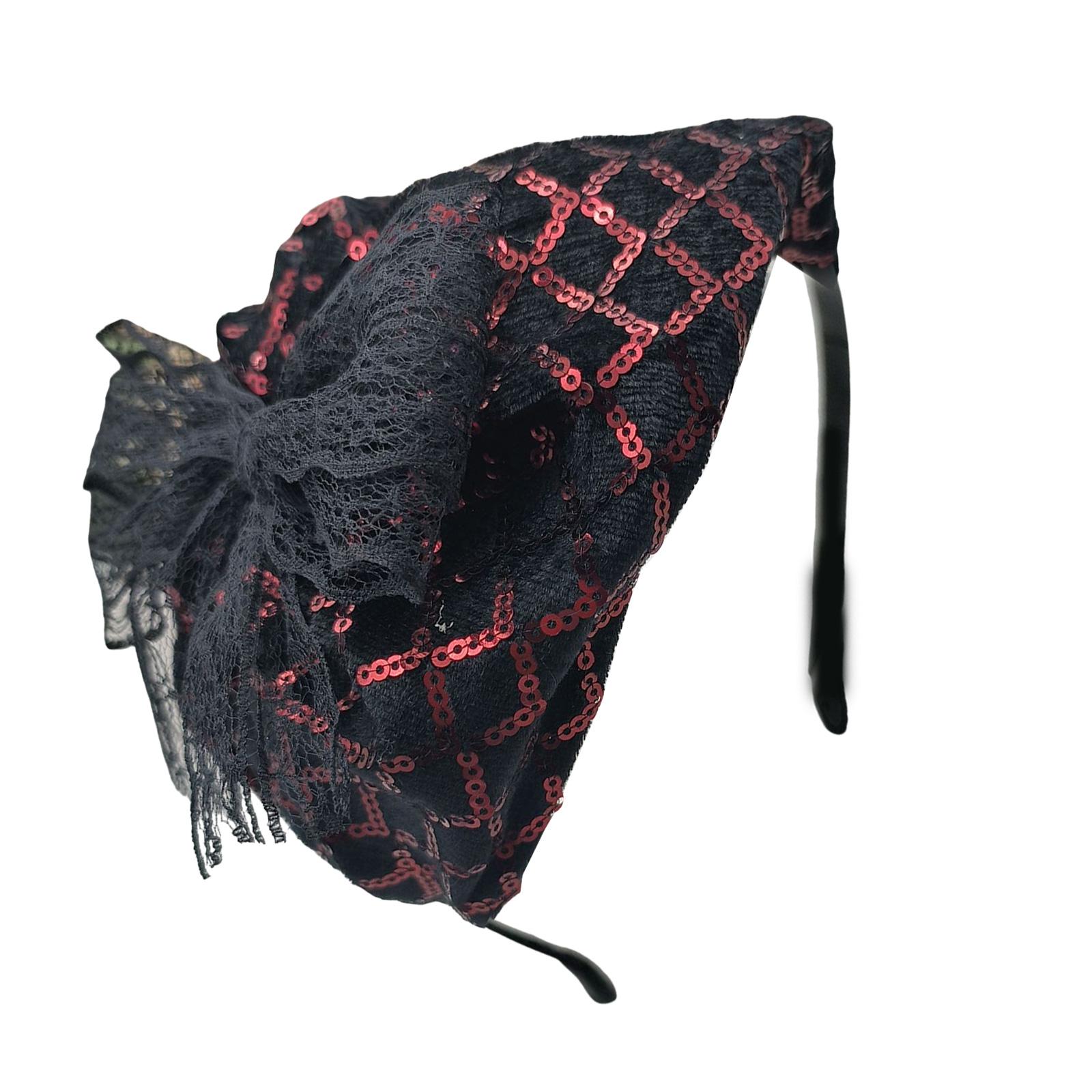 

Высокий череп кружевной галстук-бабочка повязка на голову французские блестки полушляпа обруч для волос женское чаепитие покрытие для волос официальное украшение для волос красный