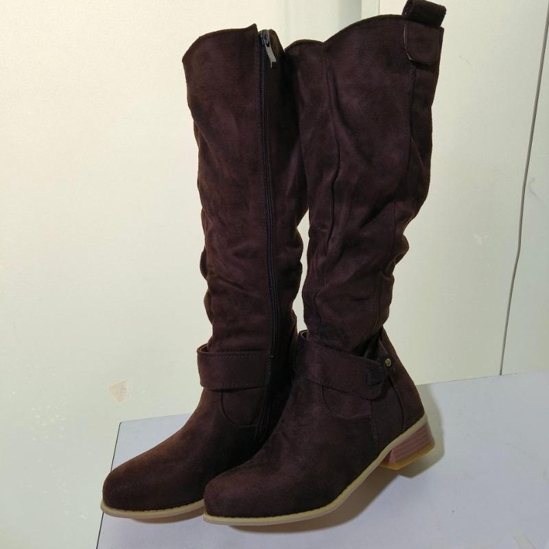 Fashion New Women Side Zipper Low Heel Boots Fashion Suede Comfortable Shoes Casual High Top Trendy Boot Light Versatile Ladies Shoes