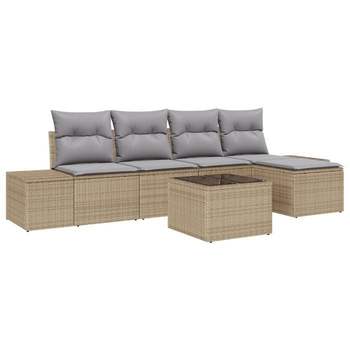 VidaXL Ensemble de Canapés de Jardin 6 pièces avec Coussins Noir Poly Rattan 3347030