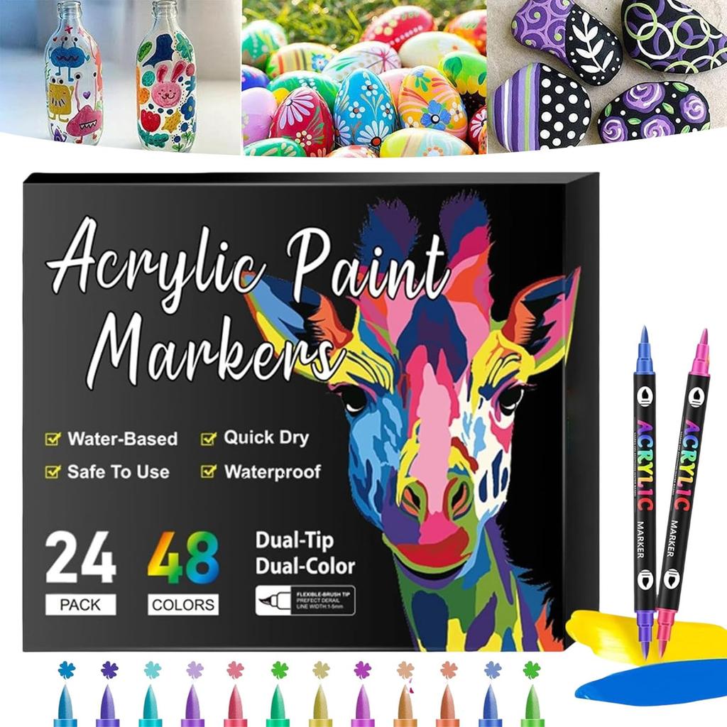 Double Ended Acrylic Paint Pen - 24/48/72/96/120/168 Colors, Pigment Pen Is Suitable For Painting, Ceramic, Wood, Canvas, Plastic DIY Crafts 3ml