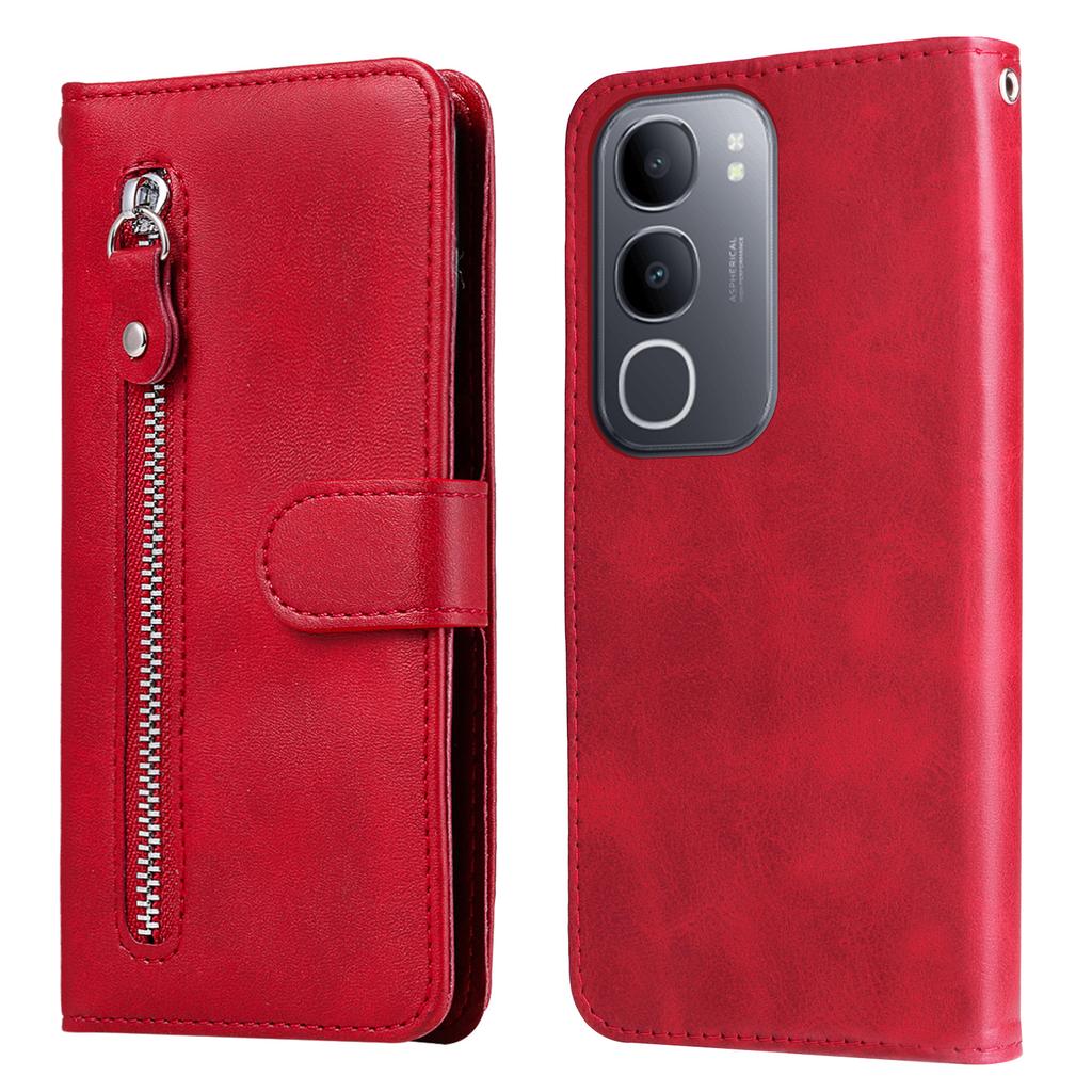 For vivo Y50 PU Leather Cases with Zipper Pocket Wallet Phone Cover Stand