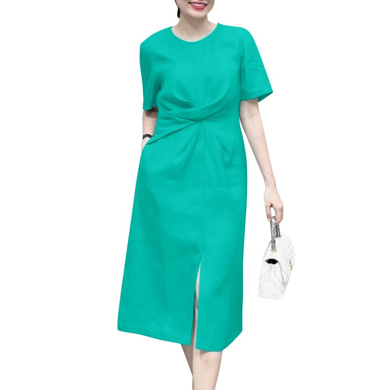 

ZANZEA Женское летнее повседневное платье с круглым вырезом, свободное, с коротким рукавом 5XL синий