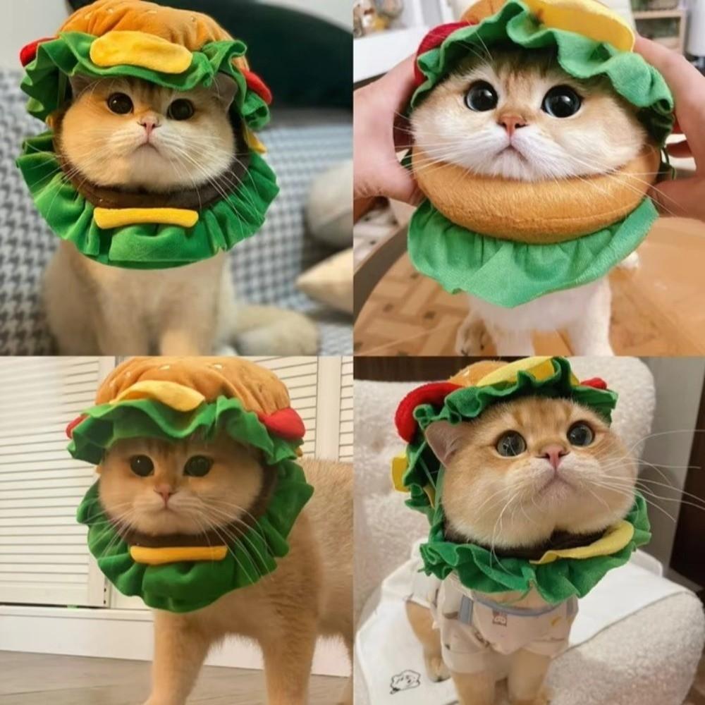 Party Hamburger Pet Burger Hat Cosplay Funny Cat Headgear Cross Dressing Adjustable Dog Costume Hat for Puppy