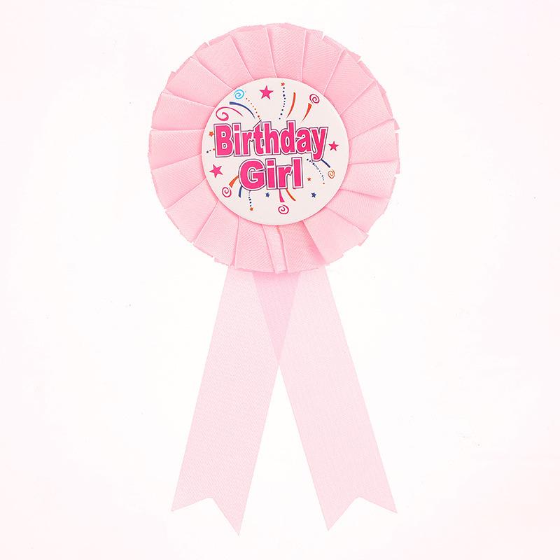 6pcs/lot Birthday Party Girl Boy Satin Cloth Birthday Girl Boy Tinplate Badge