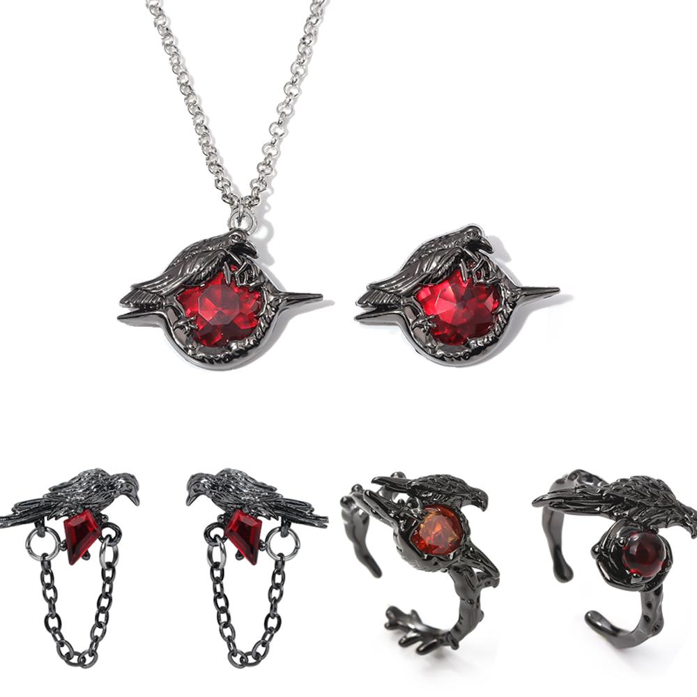 Game Love And Deepspace Sylus Brooch Cosplay Ruby Necklace Black Crow Badge Pendant Corsage Pin Jewelry Backpack Badge Accessory