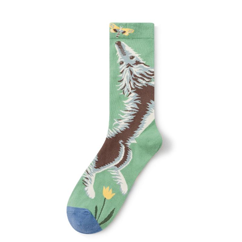 French Retro Abstract Oil Painting Mid-Calf Socks - Trendy Autumn/Winter High-Top Creative Combed Cotton for Women