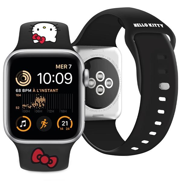 Hello Kitty HKAWLSCHBLK Apple Watch Strap 42/44/45/49mm Black/black Strap Silicone Kitty Head