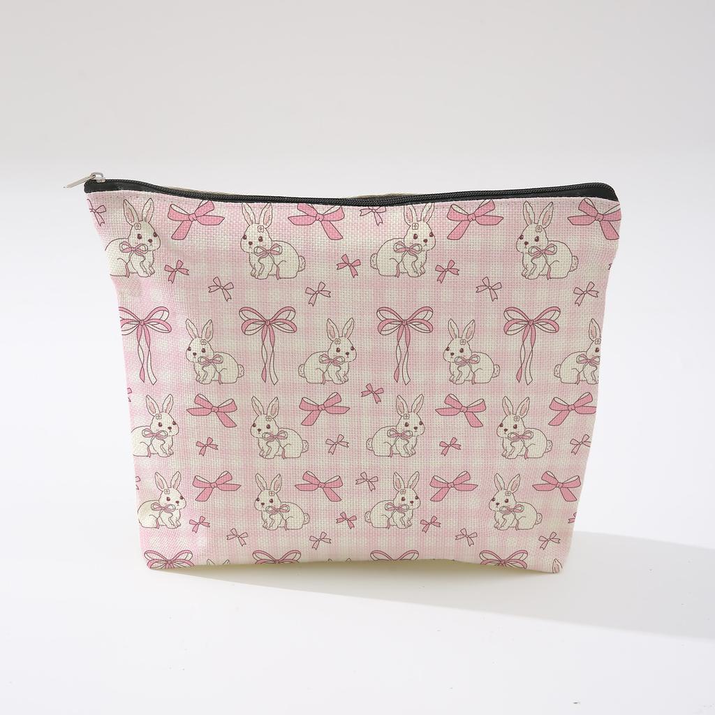 Pink Bowknot Zipper Storage Bag Travel Portable Wash Pouch Student Pencil Case Multi-Purpose Organizer for Women