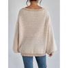 Loose Fit Striped Off Shoulder Lantern Sleeve Pullover Sweater