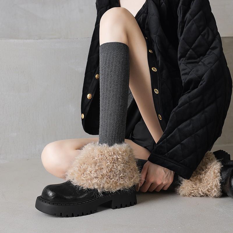 Women's large size soft sole heightening winter warm fur one non-slip snow boots padded lined ankle boots fur cotton boots Martin boots