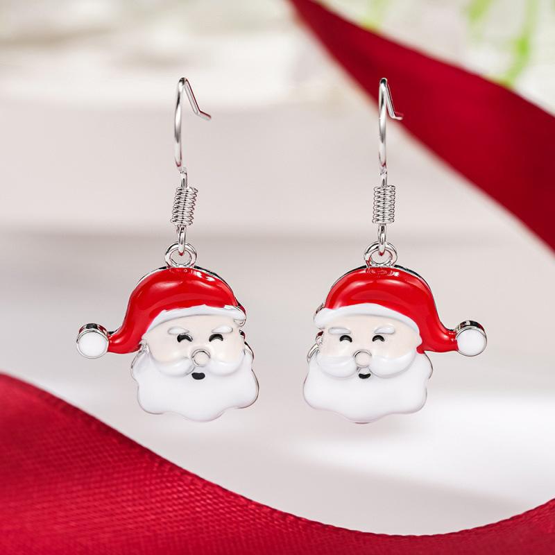 European and American Christmas Earrings, Santa Claus Painted Oil Jewelry, New Models