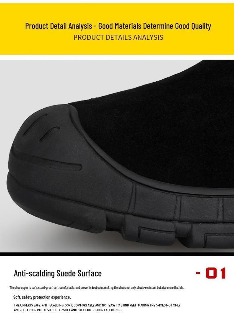 Men's Safety Shoes: Anti-Smash, Anti-Puncture, Anti-Scald, Non-Slip, Suede, Comfortable Rubber Sole