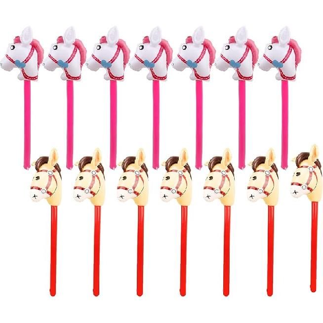 14 Pack 40 Inch Inflatable Stick Horse Blow up Cowboy Cowgirl Pony Horse head Stick Balloon for Birthday Christmas Baby Shower Cowboy Theme Party