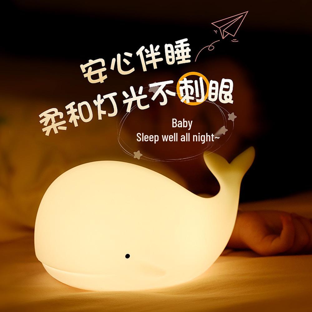 Creative Whale Night Light: Rechargeable Silicone Lamp with 7-Color Breathing Mode, Ideal for Babies & Girls