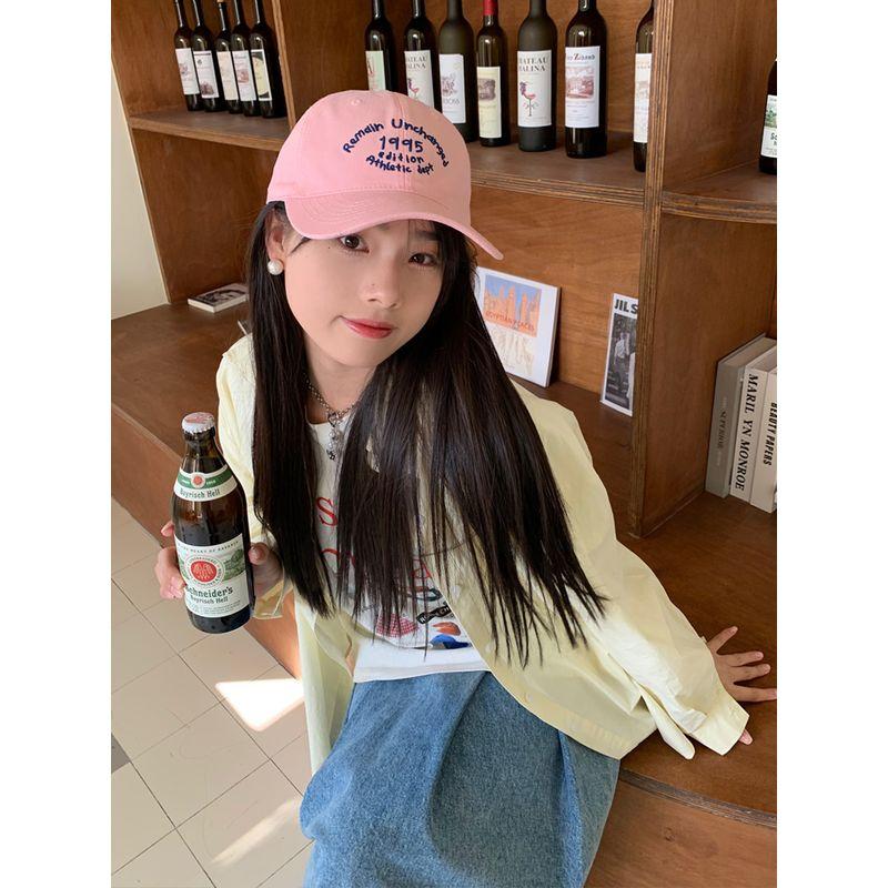 

K-style Letters Contrast Color Big Brim Baseball Cap Female Deepening Big Head Circumference Soft Top Show Face Little Wild Peaked Cap Pink Adjustable