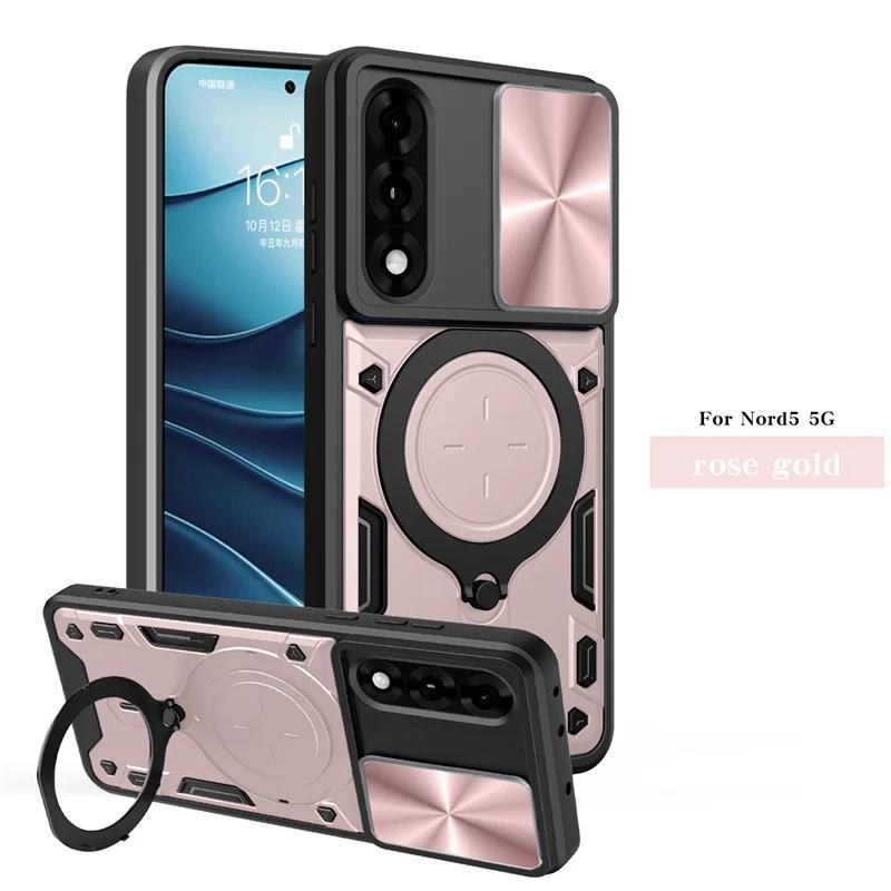 Armor Schutz Schiebeobjektiv Handyhülle Für OnePlus Nord 5 5G Hülle Auto Magnetische Halterung Ringständer für One Plus 1+ Nord5 5G Funda