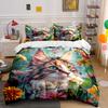 Floral Cat Art Decor Set Soft Skin-Friendly Bedding Set Includes 1 Duvet Cover And 2 Pillowcase Gift