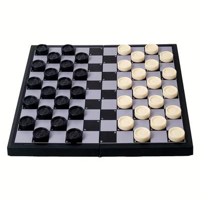 1An International Checkers Board Travel Folding Chessboard Portable Checkers and Chess Set Outdoor Camping Vehicle Family Party Game Holiday Gifts