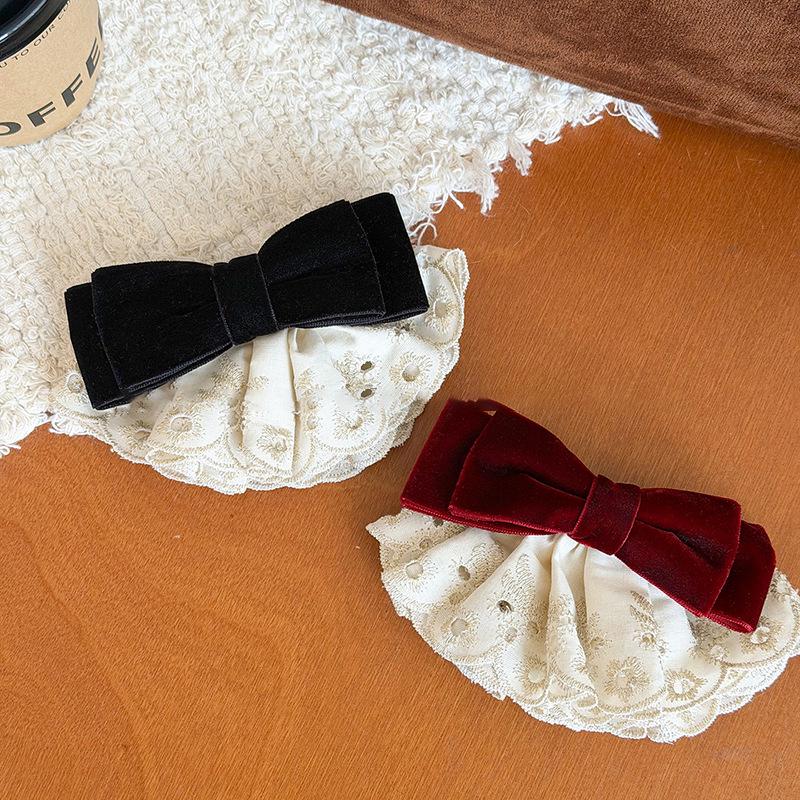 Elegante Stoffstickerei Spitze Schleife Haarspange - High-End, Exquisite Federklemme für Damen, Perfektes Herbst- & Winter-Casual-Haaraccessoire