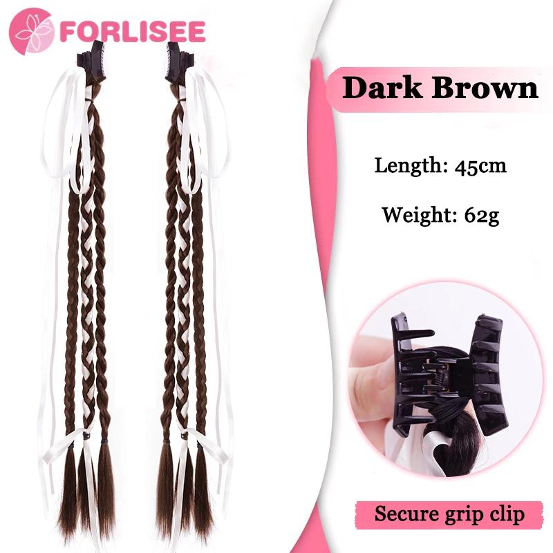 

Синтетические накладные волосы, длинная коса, хвостик с бантом, для женщин, парики из синтетических волокон, аксессуары для волос для вечеринок и повседневного использования 18inch