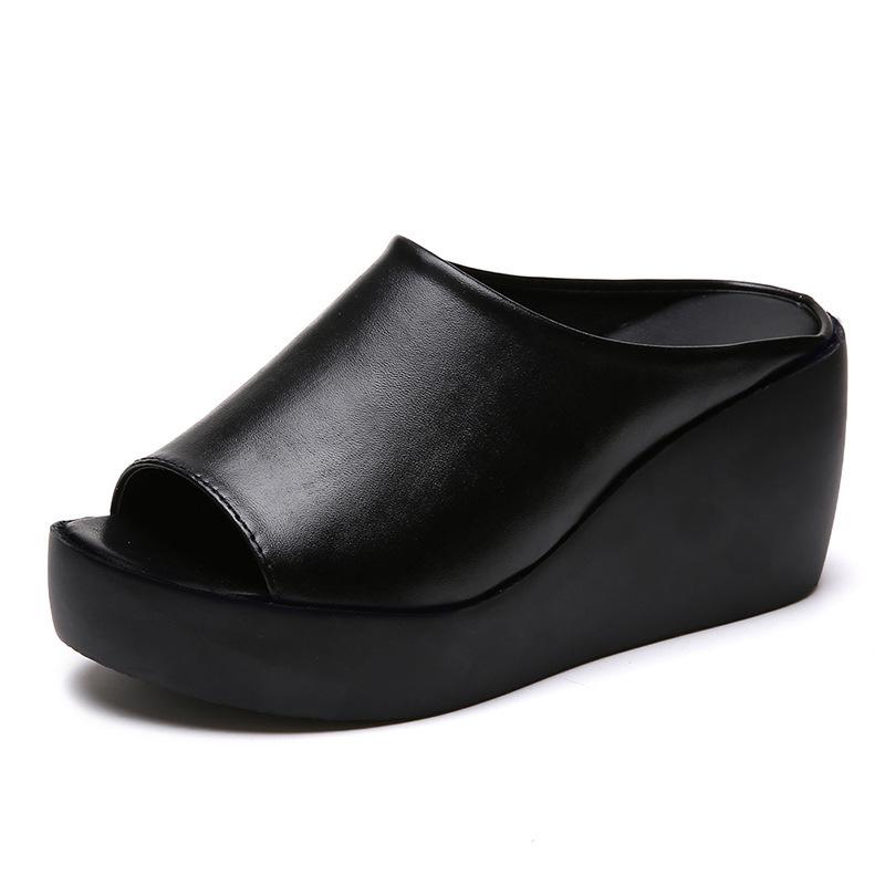 

Summer one-word drag fish mouth muffin outer wear slope heel fashion casual mix and match women s cool slippers thick bottom sandals tide 41 чорний