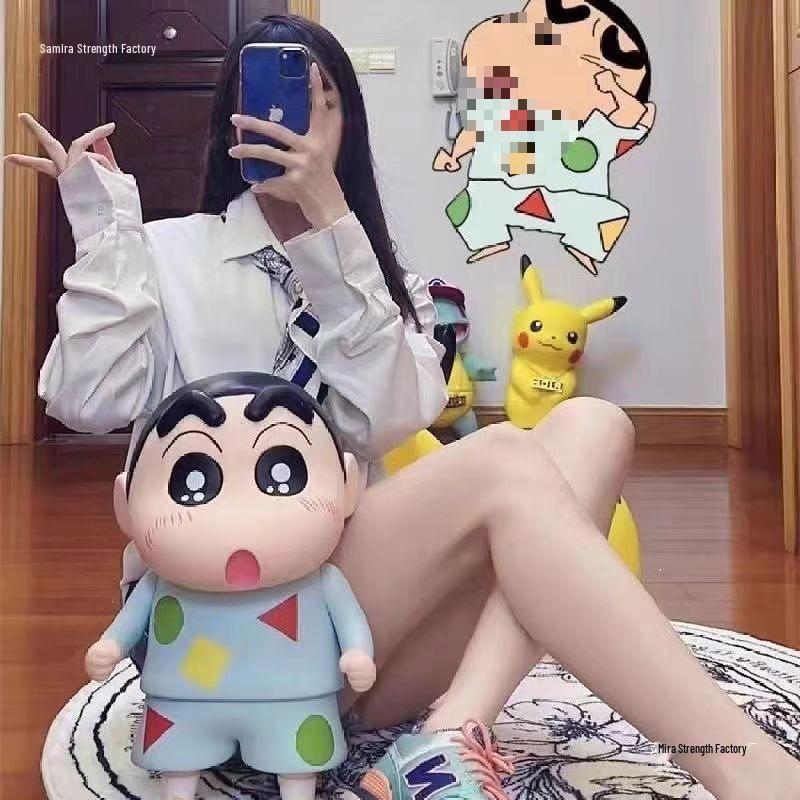 Crayon Shin-chan Large Figurine Piggy Bank - Cute Decorative Doll for Living Room or Entrance.