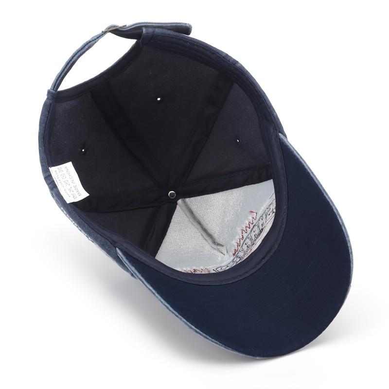 1pc, Vintage Baseball Cap, Denim Embroidered Shark 100% Cotton Trucker Hat, Retro Frayed Edge Sunhat Outdoor Cap