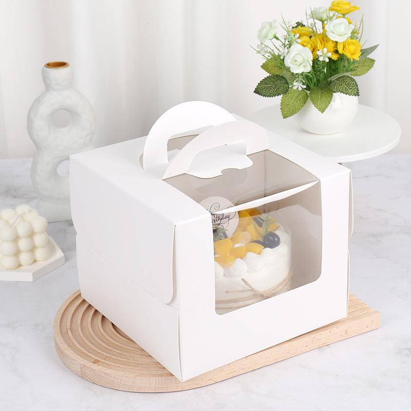 White Windowed Birthday Cake Box (3-8 inches) - Handheld Baking Packaging