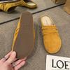 Fashion Aphixta Pleated Candy Color Flat Outside Woman Slippers Round Toe Low Heel Suede Slip On Half Slide Spring Summer Woman Shoes