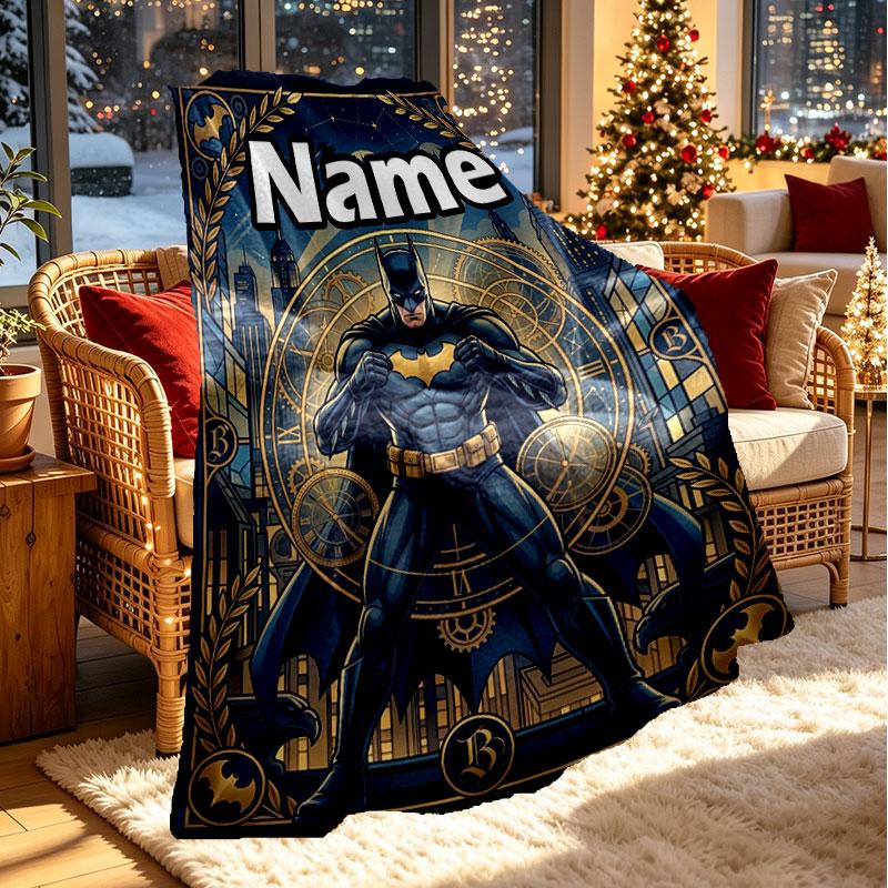 Custom Name Personalized Batman Print Blanket, Home Decor, Bedroom, Sofa, Camping, Couch, Gifts for Birthday Christmas