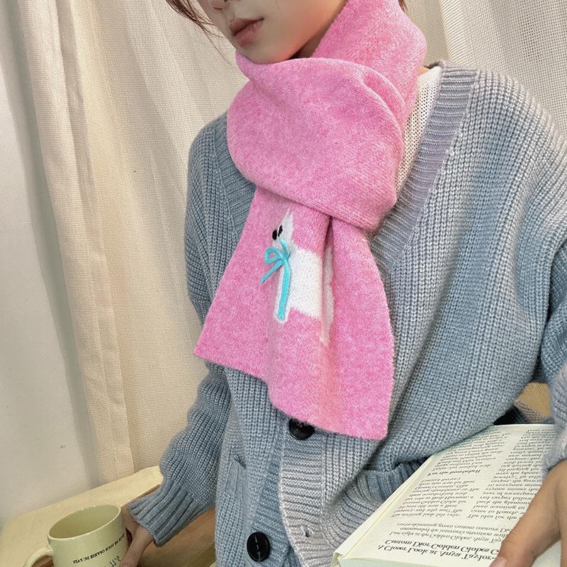 Luochi Knitting Scarf: Cozy Imitation Cashmere Cartoon Wool Neck Warmer for Women, Korean Style