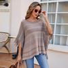 Women Autumn Winter Loose Knitwear Sweater O Neck Bat Sleeve Stripe Cardigan Cross Border Cloak