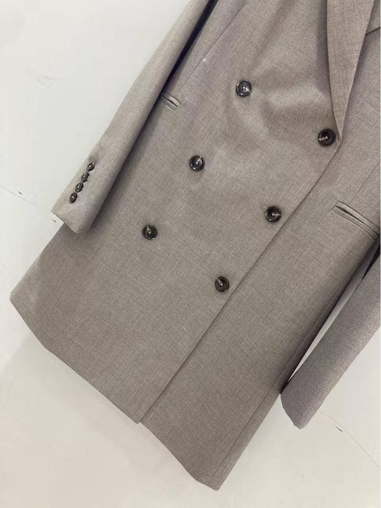 Nanyou Elegant Women's Wool-Silk Mid-Length Double-Breasted Suit Dress - Autumn Collection