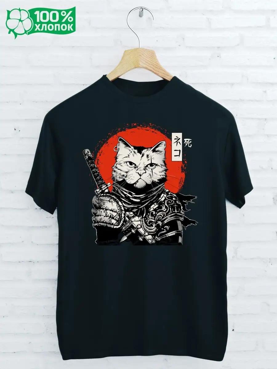 Samurai Cat Print T-shirt S