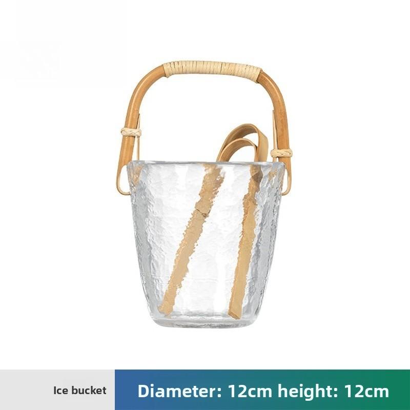 Glass ice bucket, stainless steel handle with ice clip hexagonal ice cube bucket