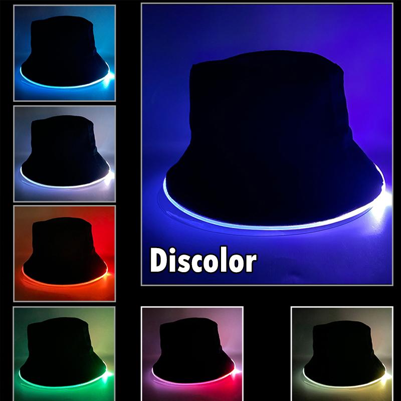 Night Club Dancing Party Performance LED Luminous Bucket Hat Colorful Neon Light Fishermen Caps Man Woman Glow Party Decor