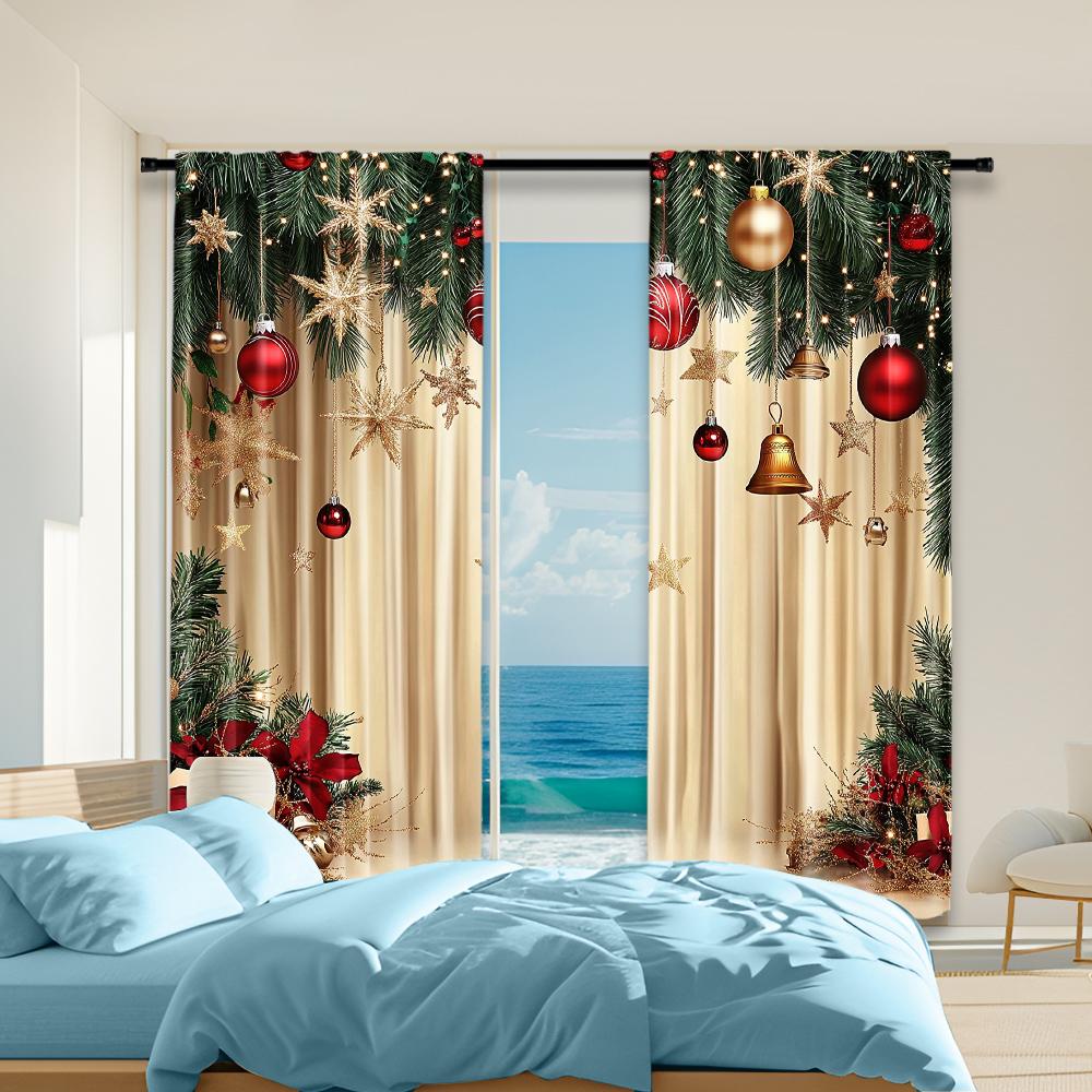 

2Pcs Christmas Decorative Window Curtains Digital Printed Polyester Material Drapes For Bedroom Living Room Office Rod Pocket 29x65in(75x166cm)