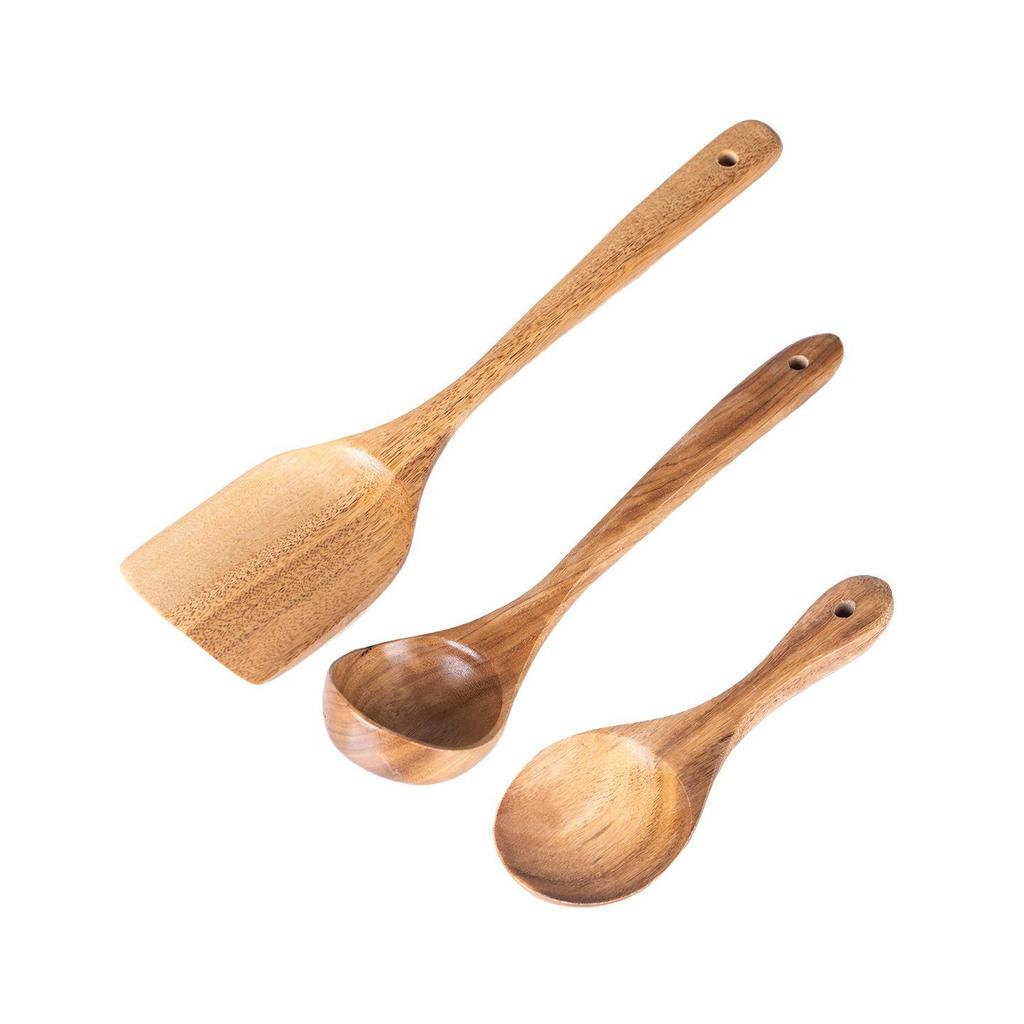 Conjunto de Espátula e Colher de Madeira Antiaderente - Design Anti-Queimadura para Saltear