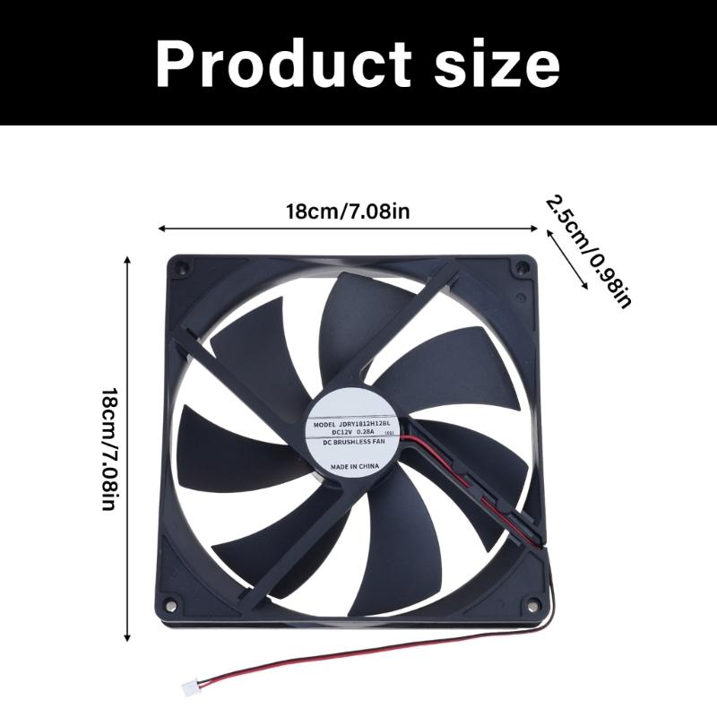 12V High Speed 180mm Thin Cooling Fan Double Ball Bearings 53CFM Airflow XH2.54mm 2Pin Connector For Computer Case Ventilation